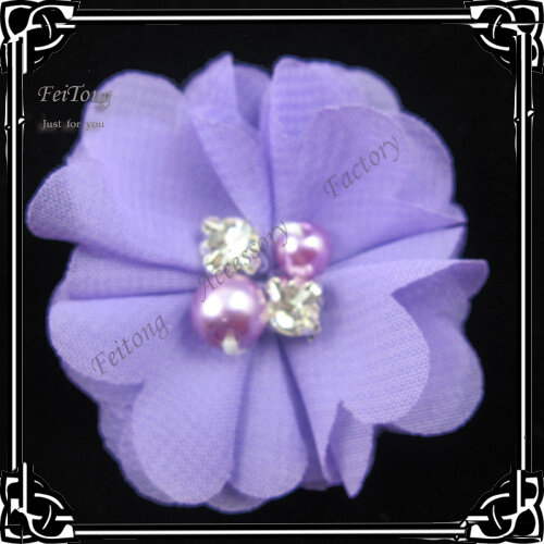 Free shipping!24pcs/lot 4cm diameter Luxurious chiffon flower  with phinestone and pearls