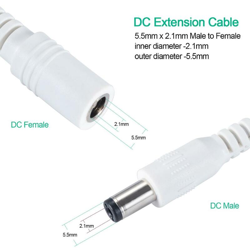 2 Pack 12ft 2.1mm x 5.5mm Male to Female DC Extension Cable 20AWG White for 5V 12V 24V Wireless Security/CCTV/IP Camera