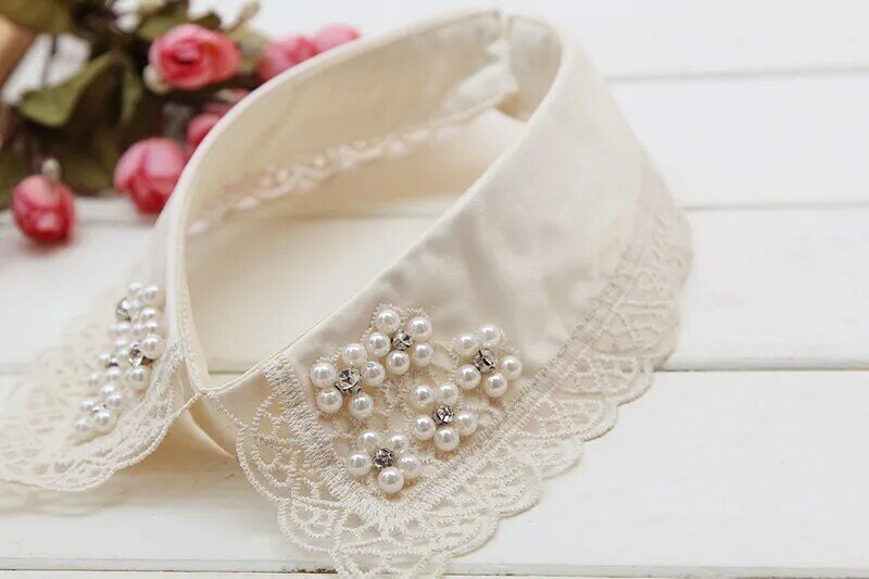 Fashion Neckstand Fake Collar White & Black Tie Detachable lace flower collar pearl alse Collar Ladies Fake Collar Decorative