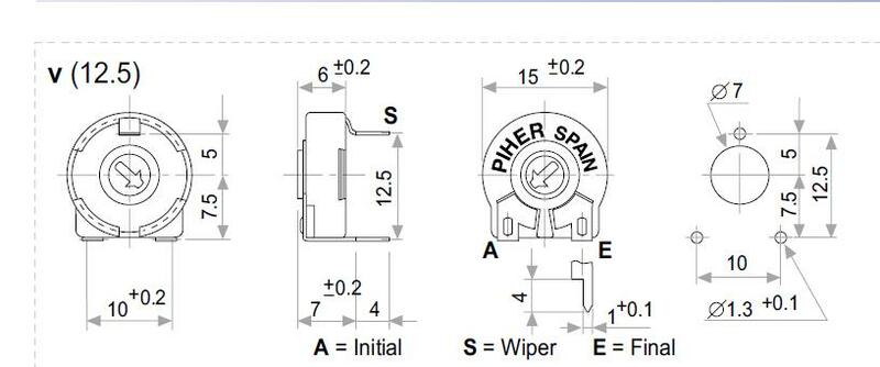 Potenciómetro ajustable PIHER español importado, 5 piezas, orificio ovalado horizontal PT15-4.7K