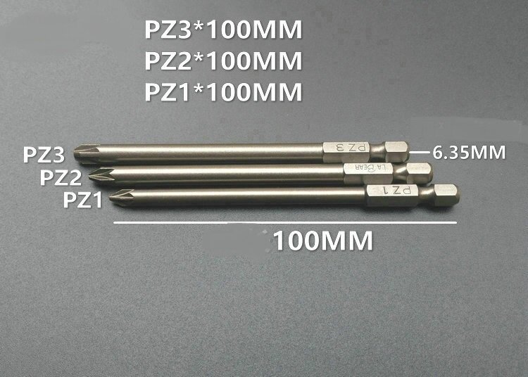 1Pcs PZ1 PZ2 PZ3 1/4" Pozidriv Bit Screwdriver bit S2 Steel Magnetic Screwdriver L75mm 100mm