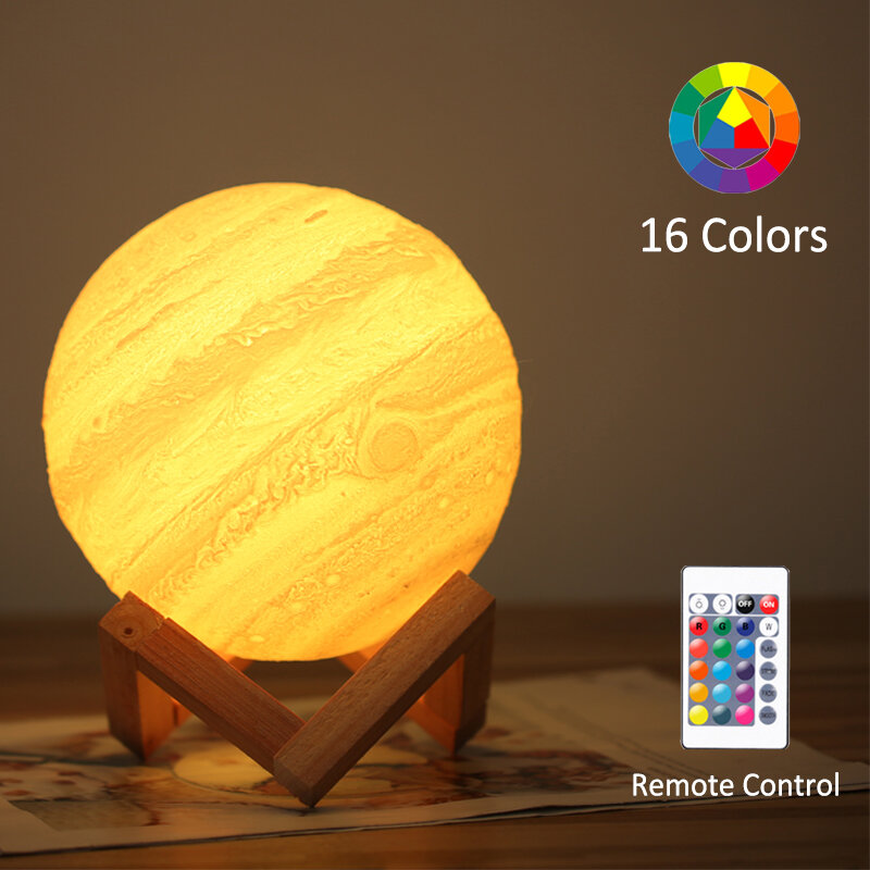 2-16 색상 다채로운 USB 충전식 3D 인쇄 목성 램프 라이트 스타 원격 Contorl 침실 장식 야간 조명 어린이 선물