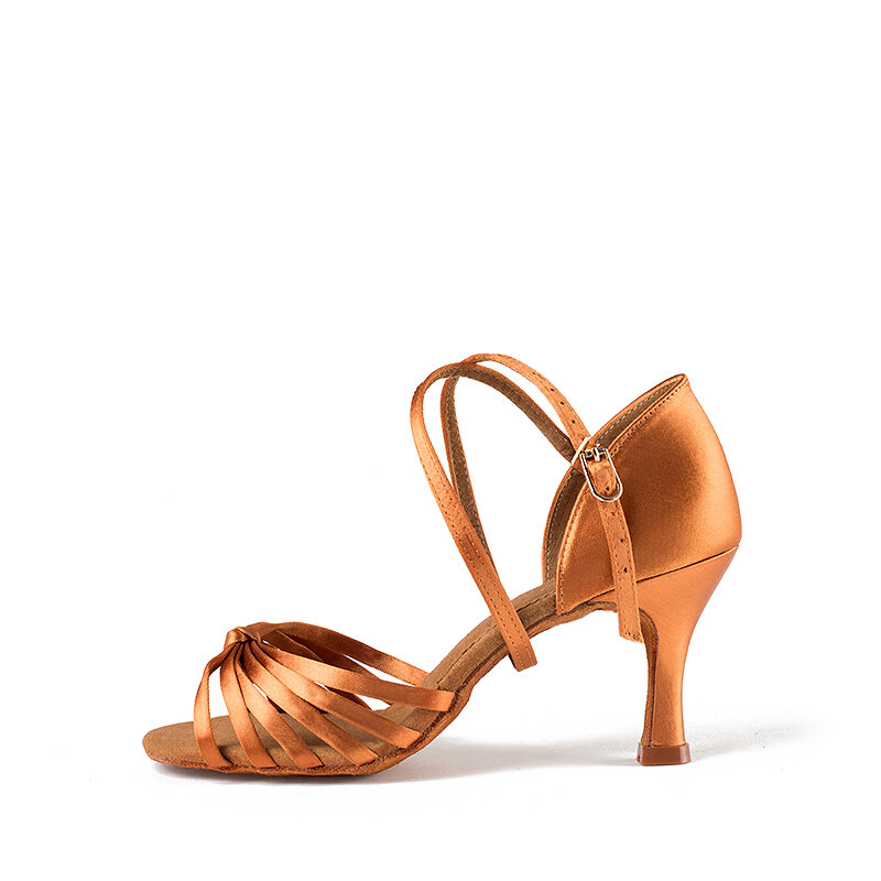 Latin Dance รองเท้าผู้หญิงผู้ใหญ่รองเท้า BD2341กีฬา BDSALSA ละตินเต้นรำบอลรูม Tan ซาตินส้น8.5ซม.Sole คลาสสิกสไตล์ร้อน