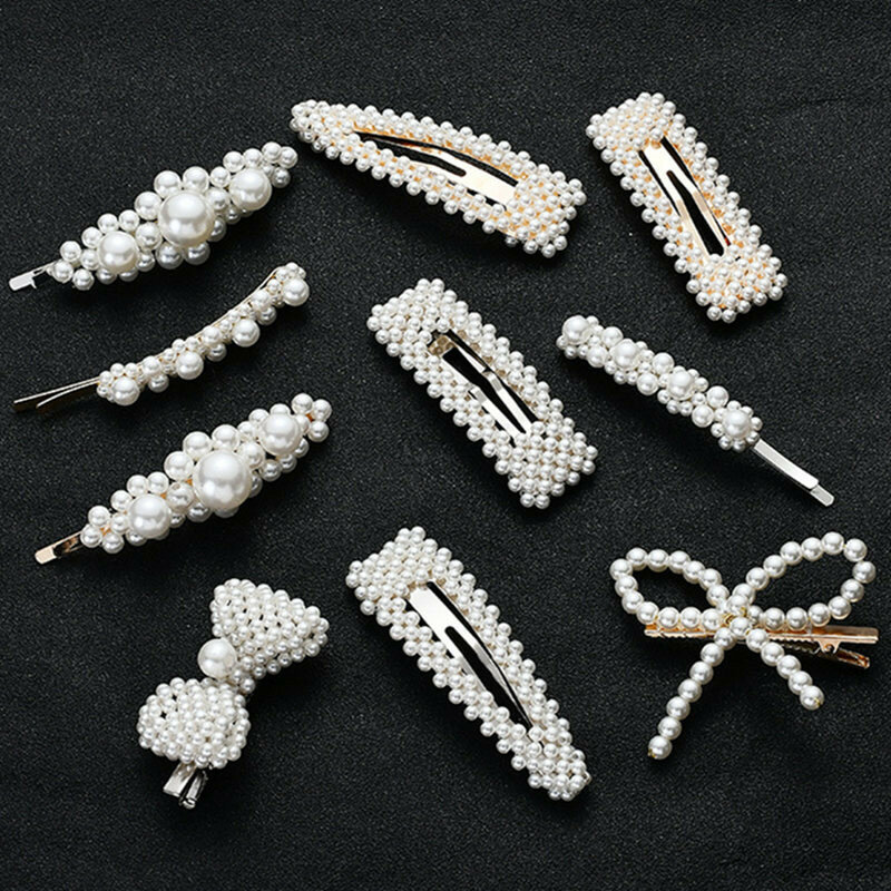 De las mujeres de la moda llenos de perlas pelo Clips Snap Barrette palo horquillas herramientas para peinar el cabello accesorios para el cabello de Hairgrip regalo