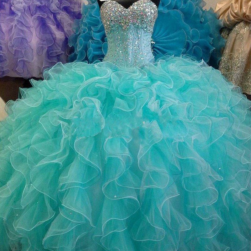 Vestidos de quinceañera azul turquesa, vestido de baile, escote Corazón, cristales elegantes, vestido de graduación hecho a medida, 15 años