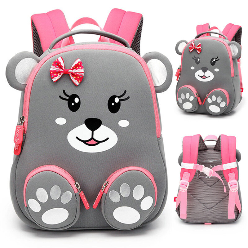 Модный детский школьный рюкзак для девочек, 3D сумки с милым медведем, милые дизайнерские детские рюкзаки с животными, школьные сумки