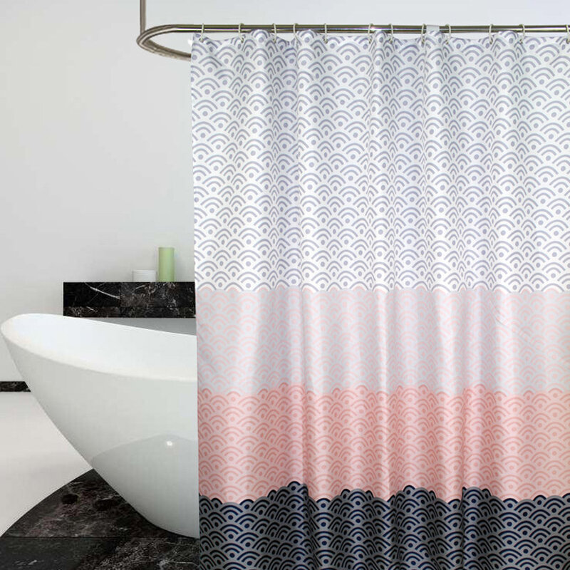Cortina de chuveiro estilo nórdico, cortina de banho, cor geométrica, para banheira, tamanho grande, 12 ganchos