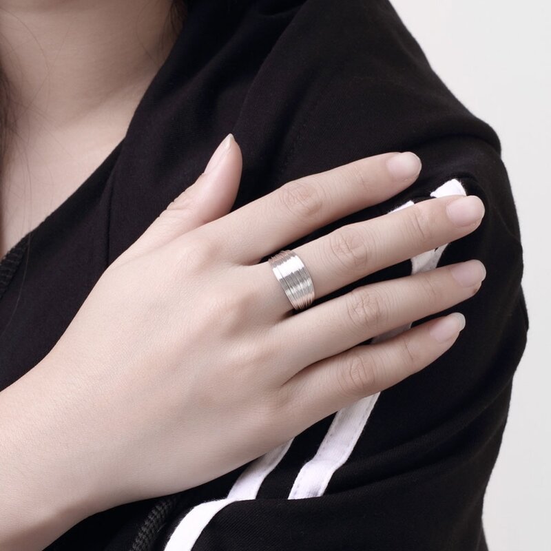New Simple Design 925 Sterling Silver Rings Multi-Line Around Round Rings Adjustable for Women Men Free Shipping