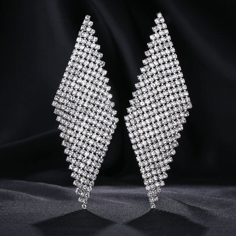 2020 Trend Women big Hyperbole Earrings Rhinestone Lattice Asymmetrical Earrings for wedding Party show Gift E026