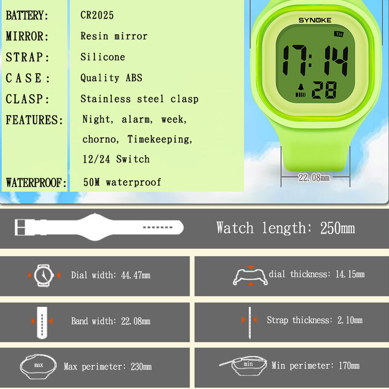 SYNOKE-Montre numérique étanche pour enfants, montre-bracelet de sport pour garçons et filles, montres pour enfants de plus de 12 ans