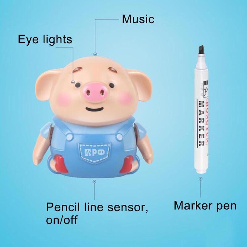 어떤 그려진 라인을 따르십시오 binory 마술 돼지 로봇 펜 가벼운 음악과 유도 돼지 스마트 교육 장난감