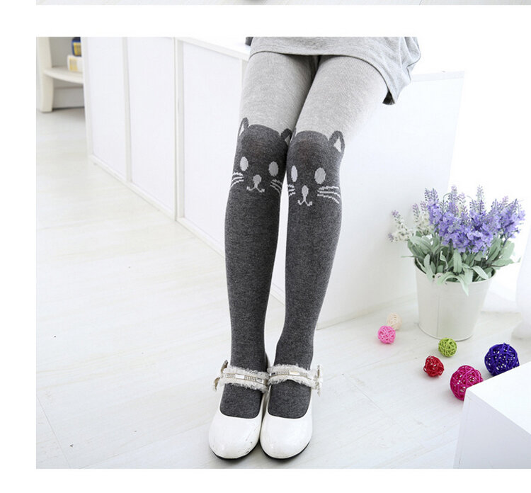 Roupas para outono para meninas fashion fofas desenho animado gato grande estampa leggings para meninas calças casuais de algodão calças de malha meia-calças