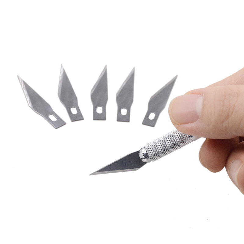 Anti-Skid Metal Carving Knife Cellphone Sticker Protective Film Carving Knife Paper-Cut Cutter+5pcs Blades DIY Repair Hand Tool