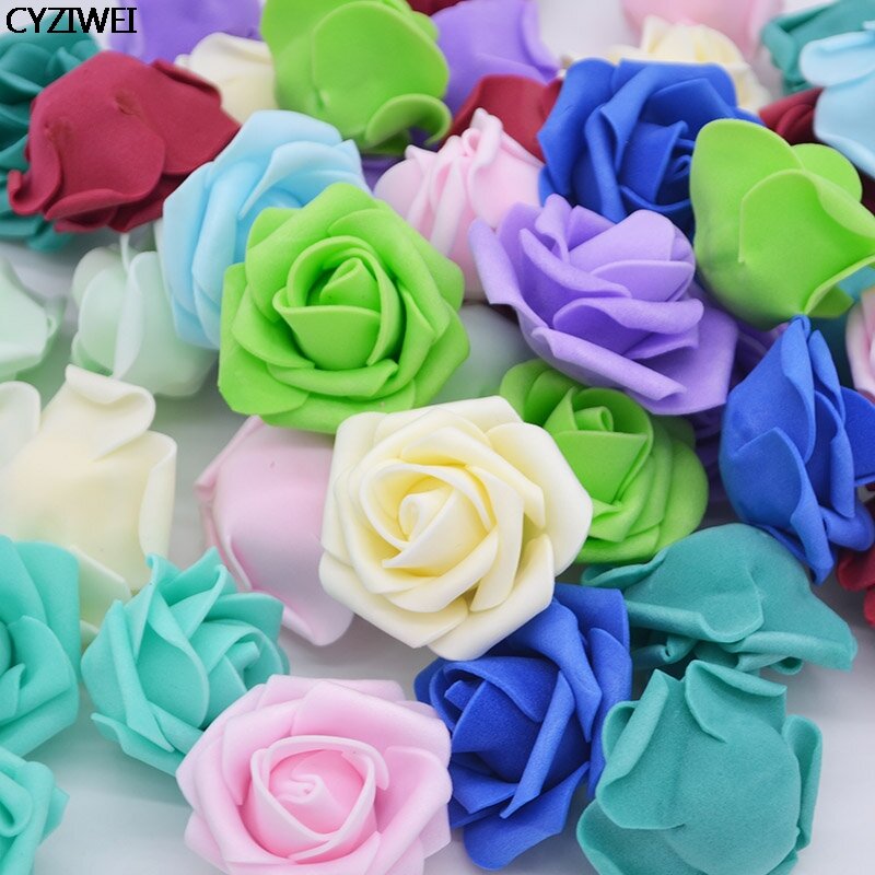 Fake Foam Rose Flower Head, flor artificial para casamento, festa de aniversário, decoração de casa, grinalda DIY, artesanato guirlanda, 4cm, 50pcs