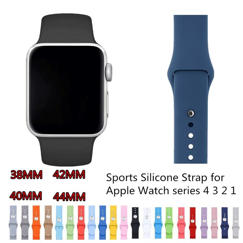 Correa de silicona deportiva clásica para Apple Watch Series 5/4/3/2 Correa de repuesto suave impermeable para iWatch Edición 38 42 44MM