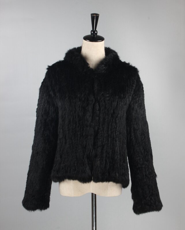 Chaqueta de piel de conejo de punto para mujer, abrigo con cuello mandarín, prendas de vestir exteriores de piel para otoño e invierno, VF7009