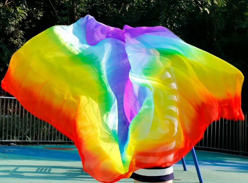 Velo de seda para danza del vientre, prenda sexy de alta calidad, color arcoíris, 100%
