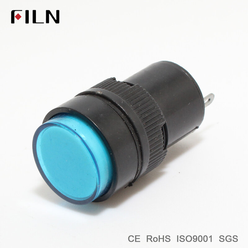 FILN-luz indicadora de 12v, lámpara de señal de plástico de 16mm, color rojo, amarillo, azul, verde, blanco, 12v, 24v, 110v, led