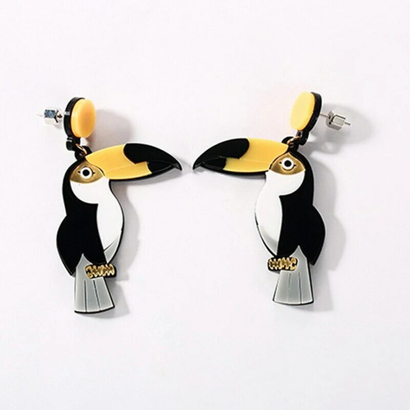 Boucles d'oreilles pour filles, Punk, hip-hop, avec motif acrylique, avec motif d'oiseau, Big Toucan Birds, Big