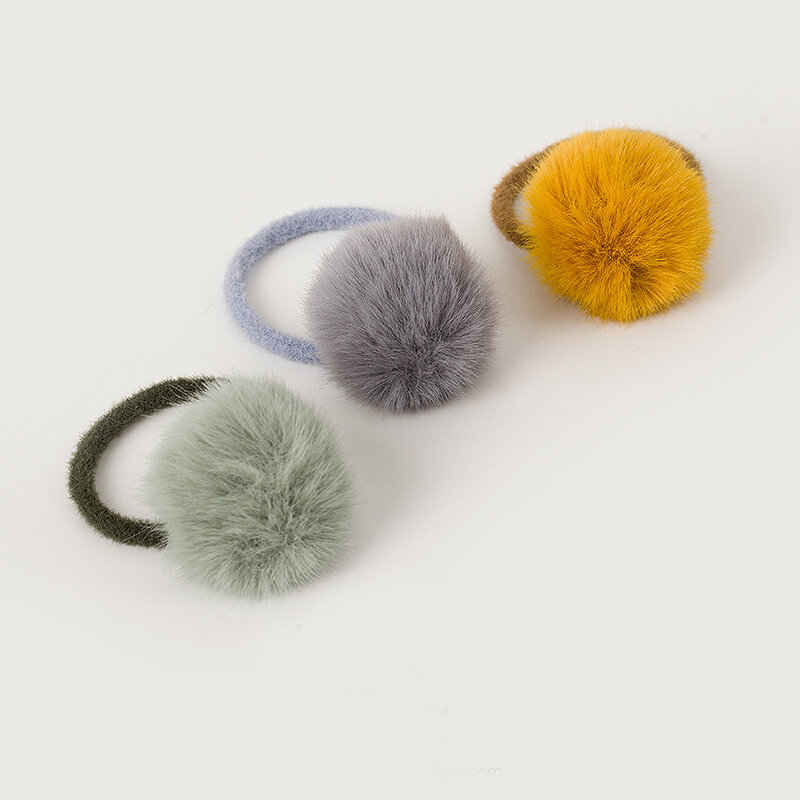 Baby Girl Cute Mini Faux Fur Ball Solid Color Pompon Elastic Hair Band Scrunchy Lovely Kids Rubber Headbands Hair Accessories