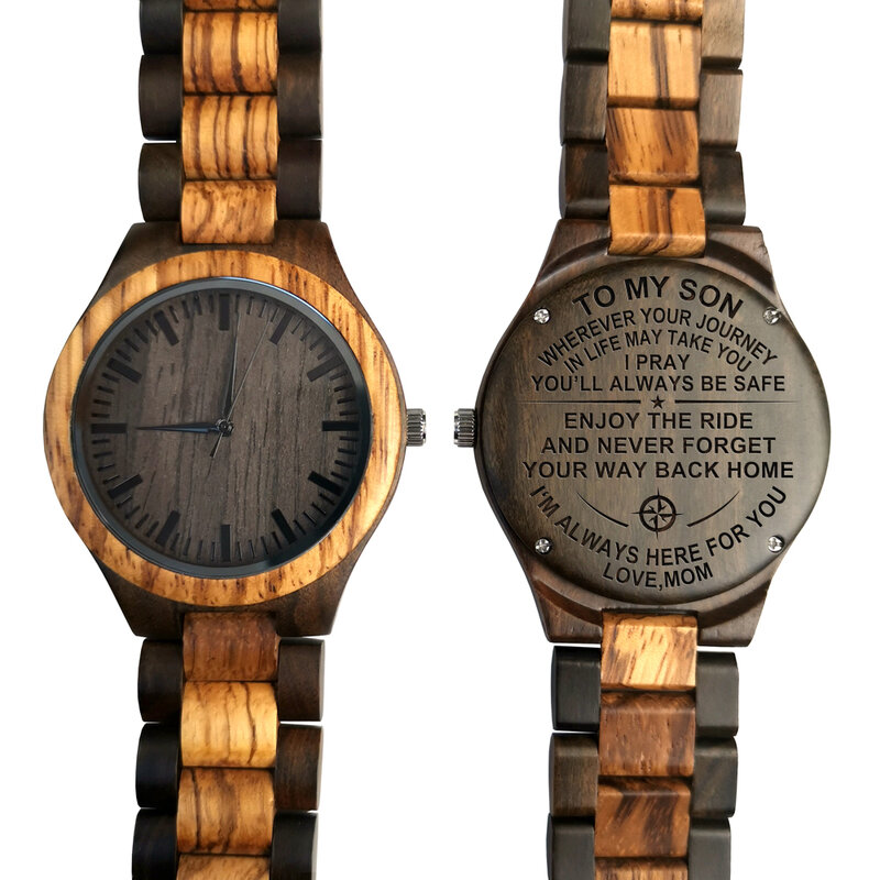 FROM MOM TO SON ENGRAVED WOODEN WATCH ENJOY THE RIDE AND NEVER FORGET YOUR WAY BACK HOME