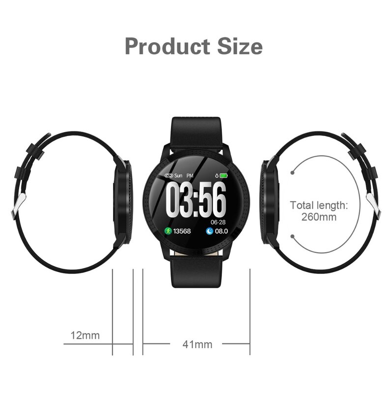 Reloj inteligente CF18 1,22 "IPS IP67 a prueba de agua de cristal templado Monitor de ritmo cardíaco presión arterial oxígeno Smartwatch PK H2 H1