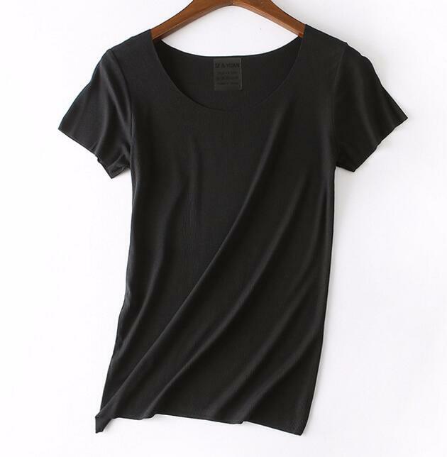 Summer Solid Color Basic Tees Women High Stretch Slim Fit T-shirts Loose Round Neck Tops Short Sleeved 10 Colors Korean Fashion 