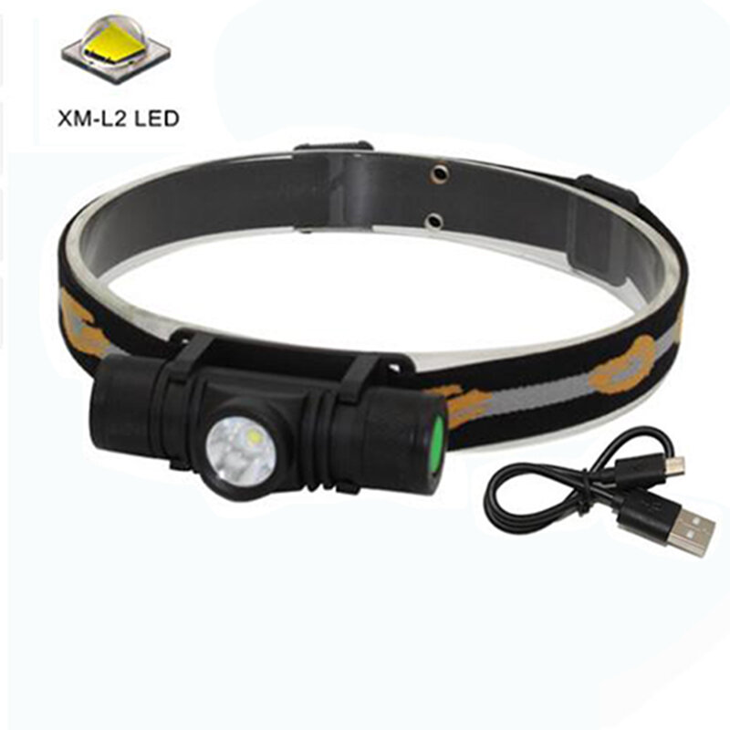Lampe frontale étanche à XM-L2 LED, Rechargeable par USB, Zoom, 4 modes d'éclairage, idéale pour le travail, le Camping et la randonnée