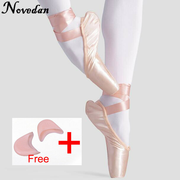 Zapatos de punta de Ballet para mujer, zapatillas profesionales de satén de lona con cintas y almohadillas de Gel para los dedos del pie para niños y adultos