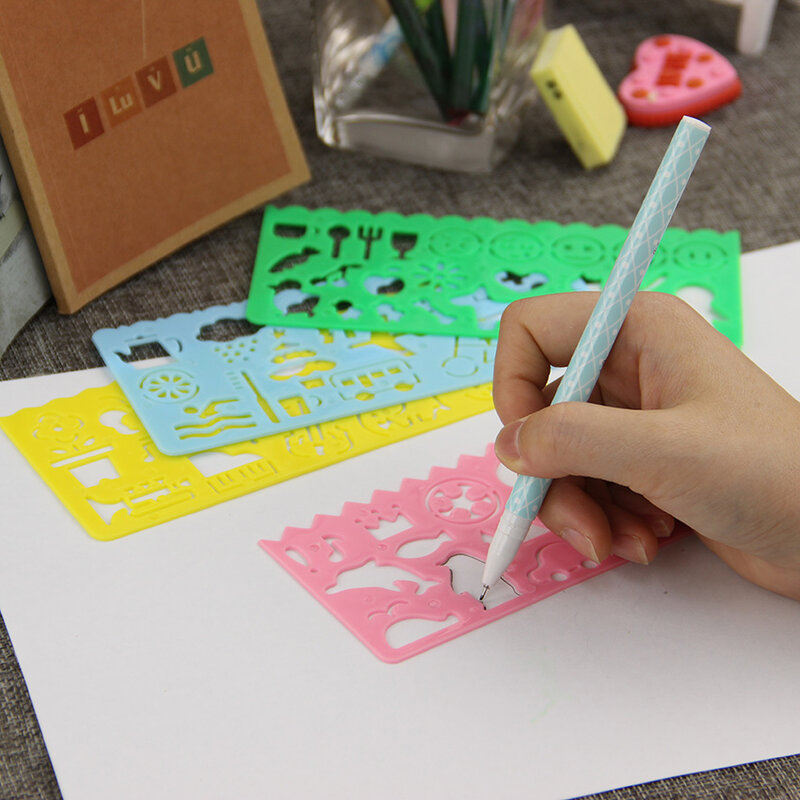 4 pçs artigos de papelaria régua doces cor escola pintura suprimentos ferramenta de desenho arte modelo para o presente da criança