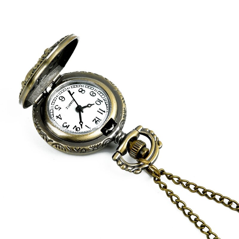 Libélula oca quartzo relógio de bolso com cadeia longa, flor vintage, oco, moda, estilo lazer