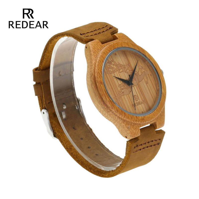 Часы REDEAR OEM His-and-Her в стиле оленя лося бамбуковые часы для мужчин роскошные кожаные деревянные наручные часы в качестве праздничного подарка