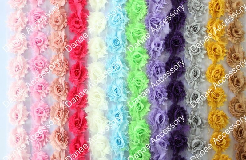 Wholesale~cute 1.5" shabby Rose Chiffon lace flower Tirm , Mini Shabby Chic Frayed flower 100yards/lot