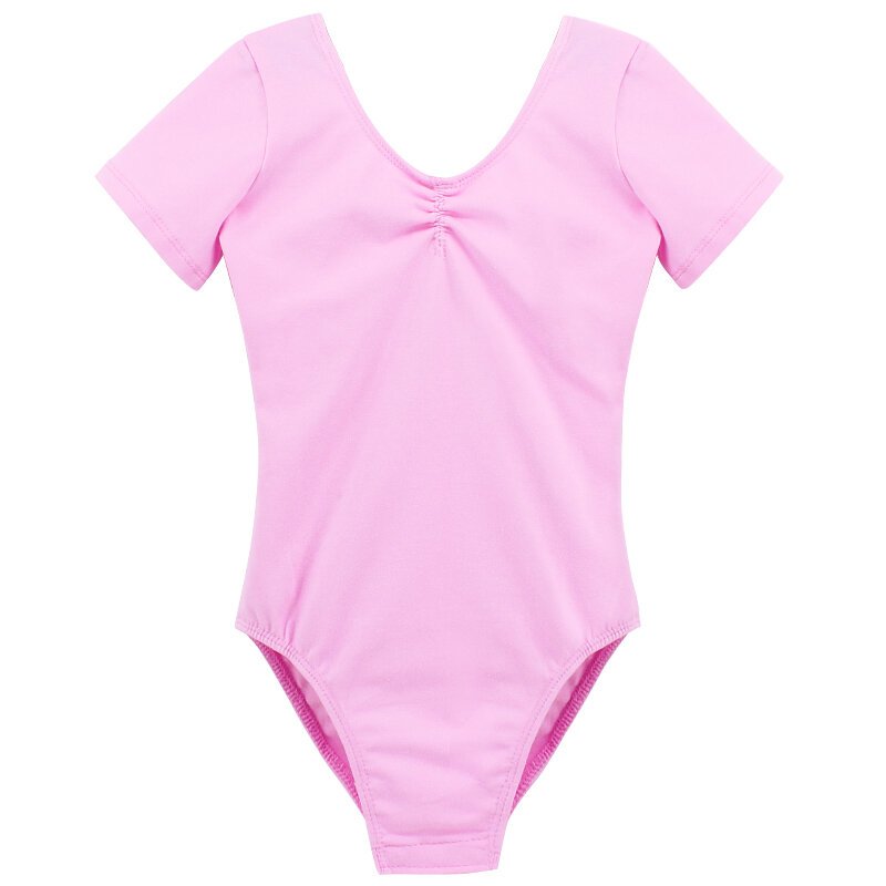 Body infantil de algodão rosa curto/manga longa, roupas para ginástica e dança infantil
