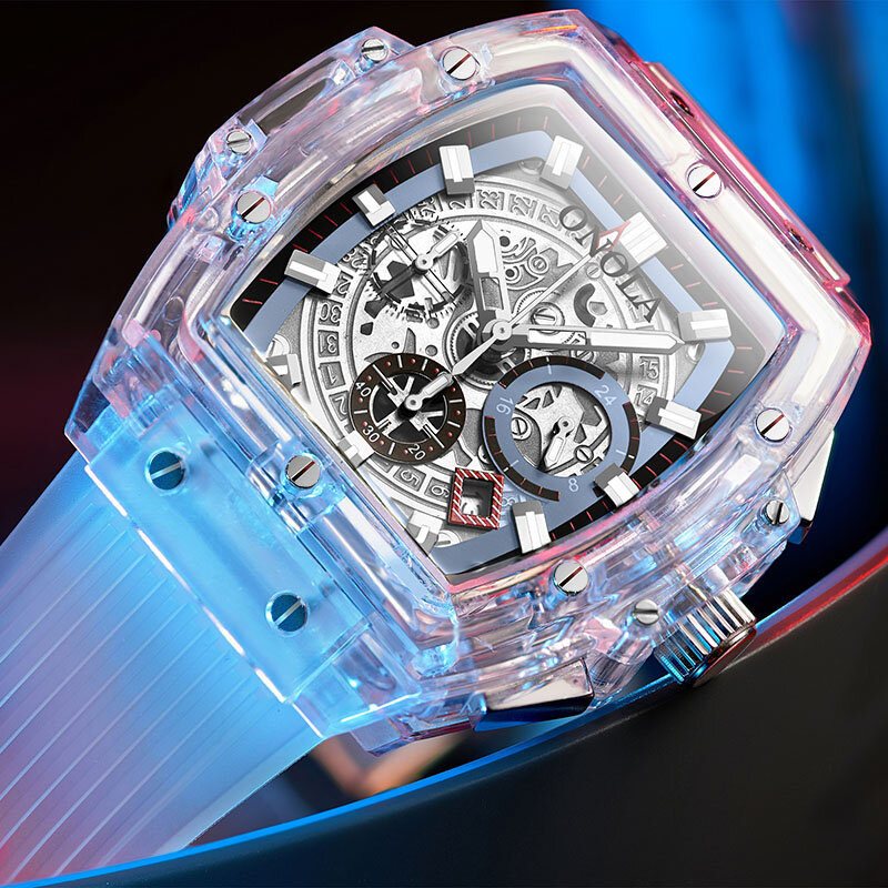 ONOLA-reloj de cuarzo cuadrado para hombre y mujer, accesorio de marca de plástico transparente, a la moda, deportivo, informal, de lujo, 2021