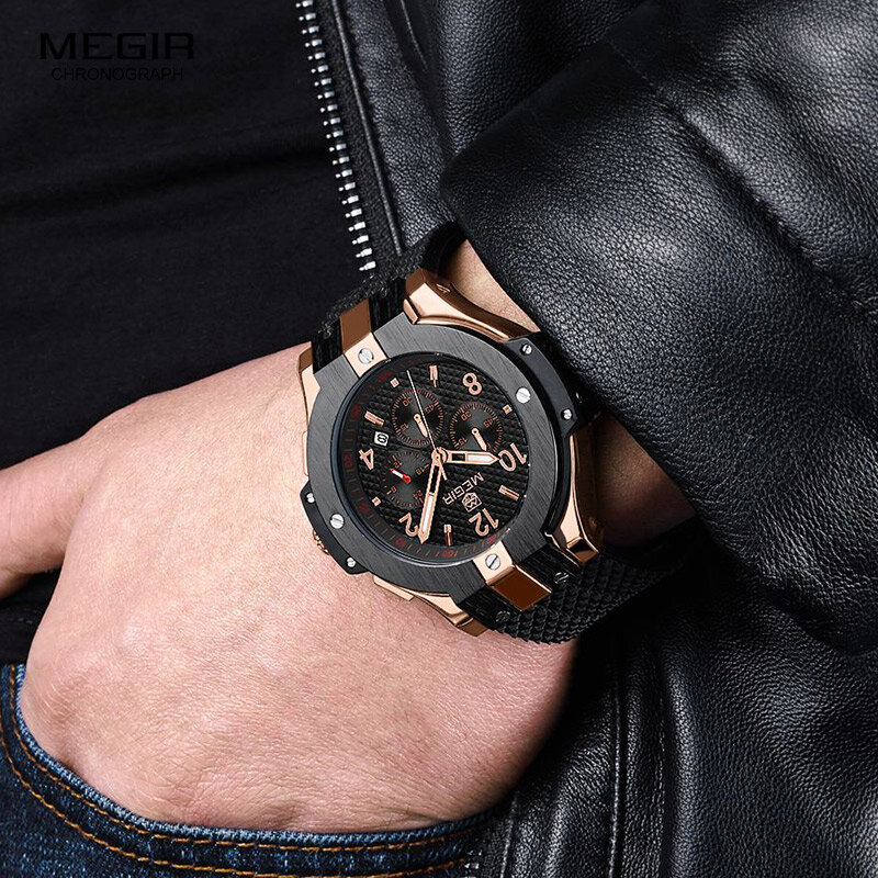 Megir cronógrafo relógio do esporte masculino criativo grande dial exército militar relógios de quartzo relógio de pulso relógio de pulso relógio de hora relogio masculino
