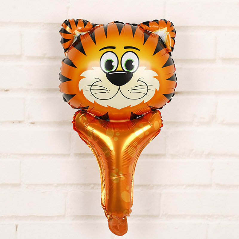 6個ハンドヘルド動物ヘッド箔風船虎ライオンインフレータブル気球ジャングルパーティーの装飾子供のおもちゃ誕生日パーティーの装飾