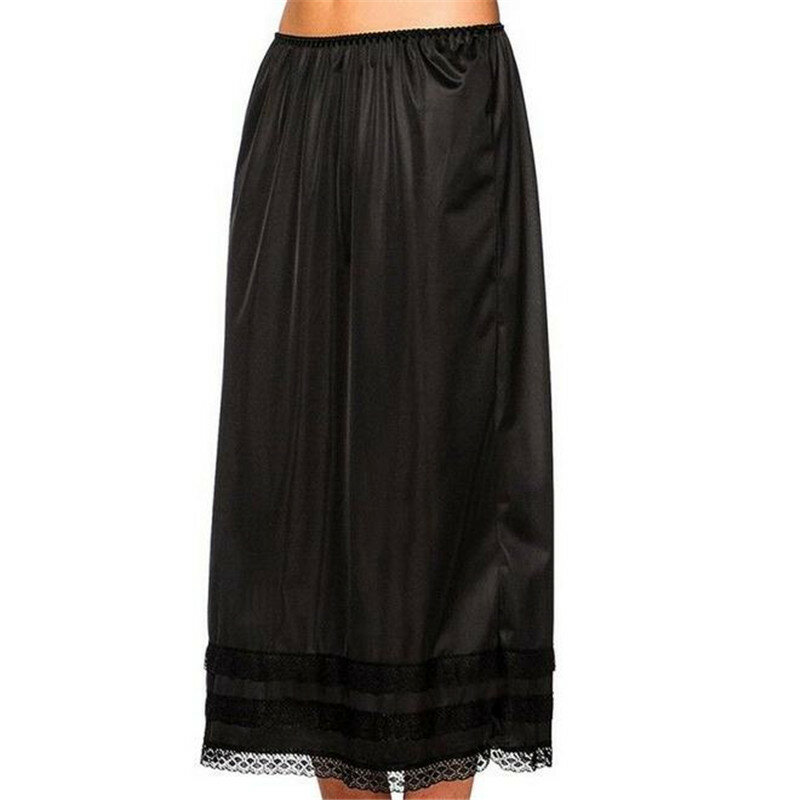 Feminino elástico cintura deslizamento senhoras das mulheres rendas saia longa underskirt petticoat extender gonne preto branco saias novo 2019
