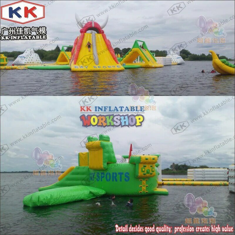 Hijau Kuning Merah Taman Air Tiup Mengambang Inflatable Water Island