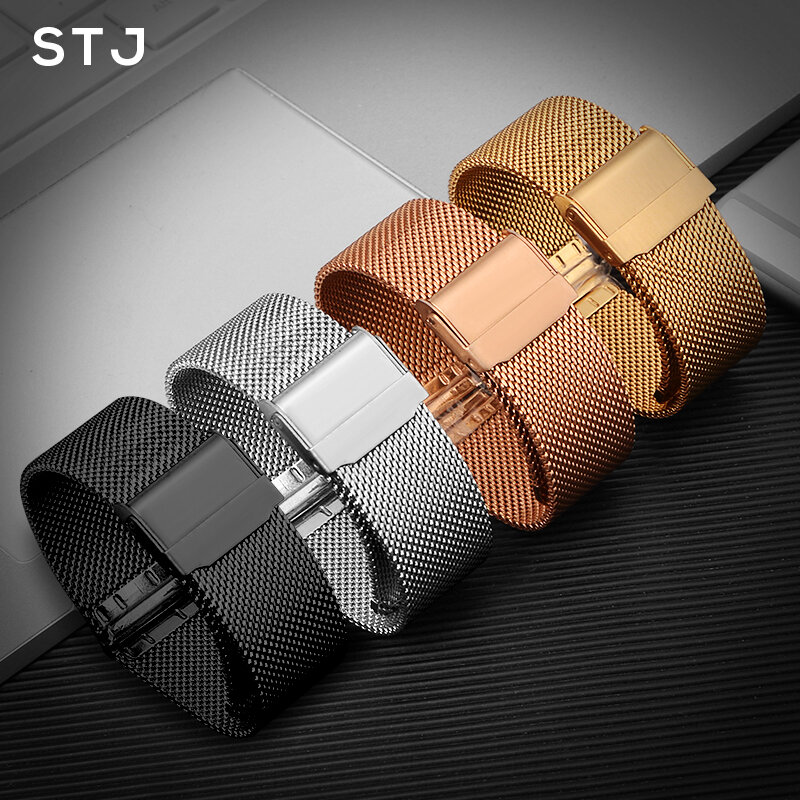 STJ Brand Stainless Steel Strap 16mm 18mm 19mm 20mm 22mm Watchband for Samsung Galaxy Watch 42mm 46mm Milanese Metal Wristband