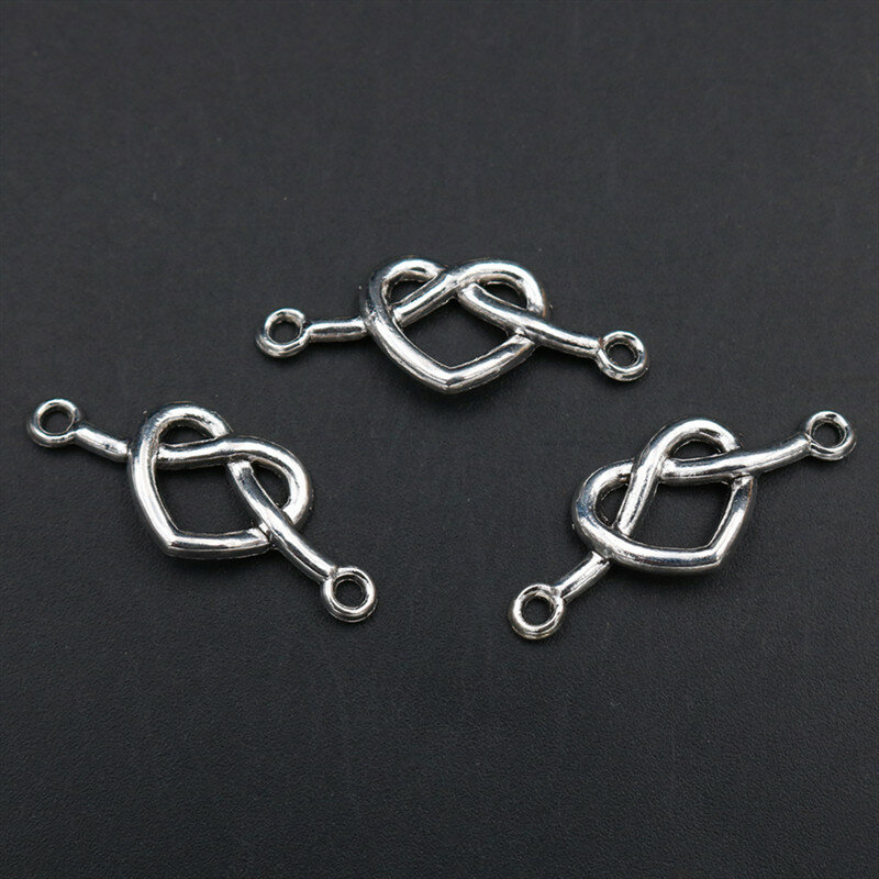 10 pz colore argento creativo cuore di nodo connettori in lega fai da te fascino braccialetto collana gioielli Carfts fare 34*13mm A745