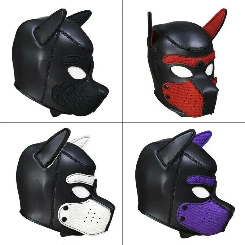 Padded Latex Rubber Role Play Dog Mask Puppy Cosplay Full Head+Ears 10 Colors