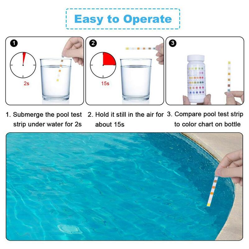 6-em-1 papel de teste PH piscina cloro residual PH valor alcalinidade teste dureza Strip Hot Tub Water Pool Test tiras de PH