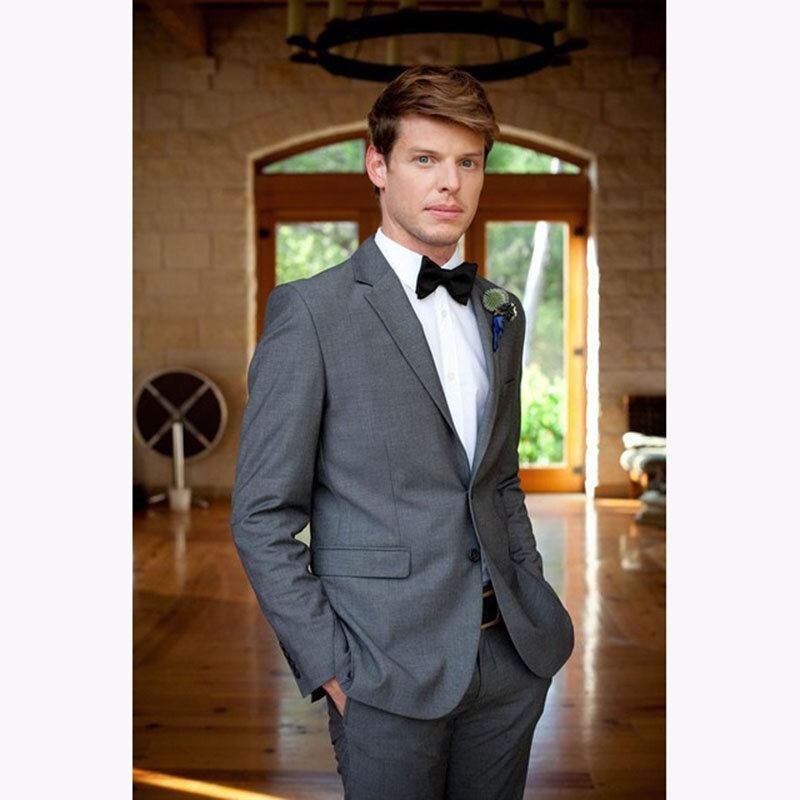 Grey 2-częściowy garnitur męski formalny ślubny garnitury na bal do palenia Terno Masculino wycięcie klapy dwa guziki męski garnitur (kurtka + spodnie)