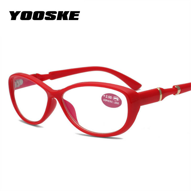 YOOSKE Cat Eye Reading Glasses Women Farsighted Eyeglasses Frame Ultralight Elegant Film Resin Hyperopia Old Light Glasses 2.5