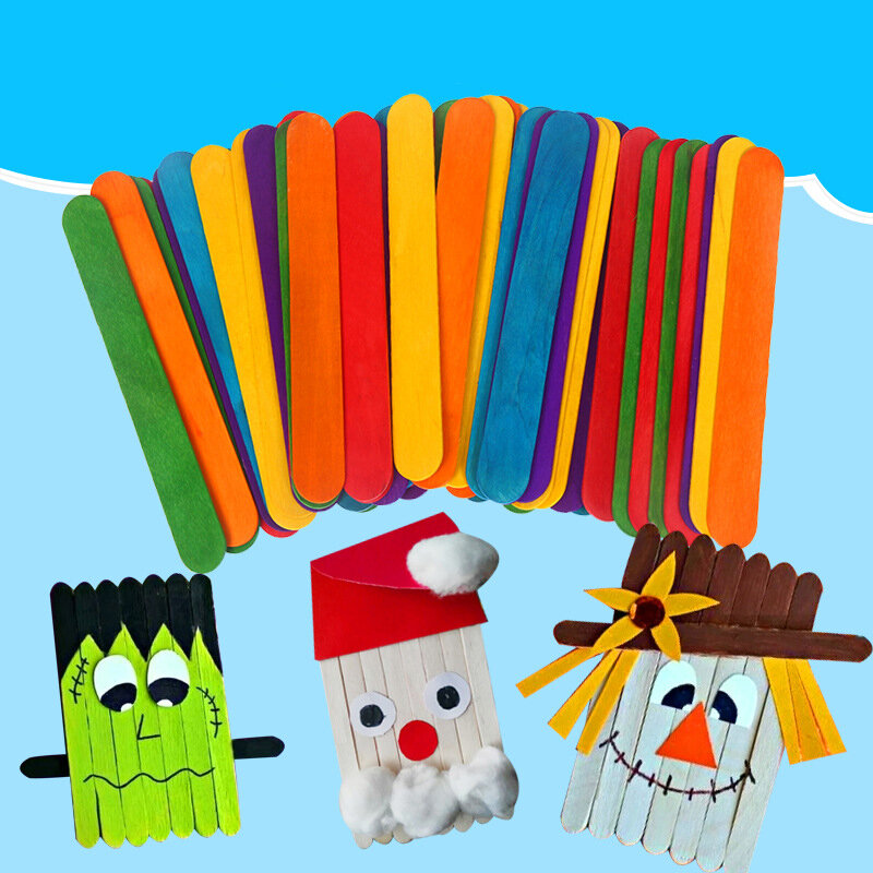 Bâtonnets en bois colorés pour glace glacée, 50 pièces, bricolage, Art créatif, jouets éducatifs pour enfants, bébé