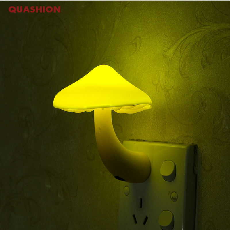 EU US Plug LED Night Light Mushroom Wall Socket Lights Lamp for Bedroom Home Decoration Light-controlled Sensor lamp