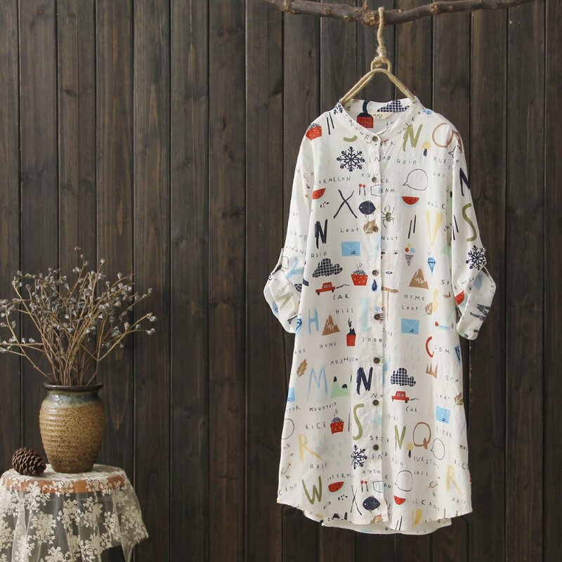 Camicia lunga da donna primavera ed estate camicia con stampa estetica top in lino di cotone sottile abiti coreani blusas a tre quarti