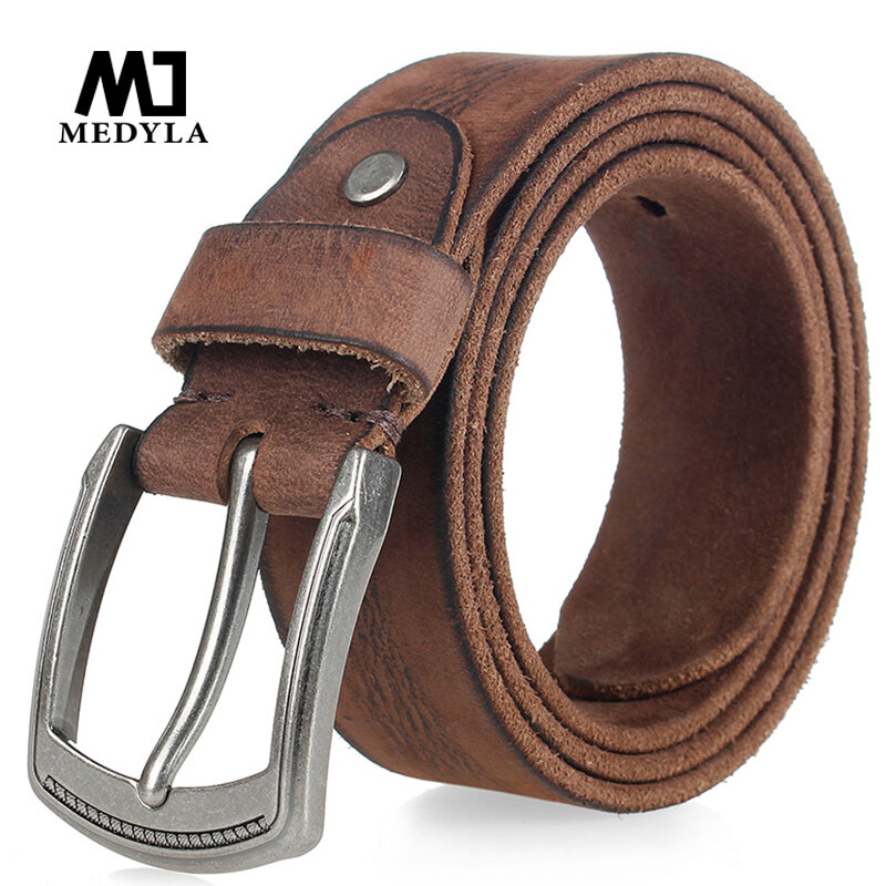 Cinturón de cuero de vaca Natural para hombre, hebilla de Metal duro, suave, Original, textura única, cinturón de Jeans de cuero Real