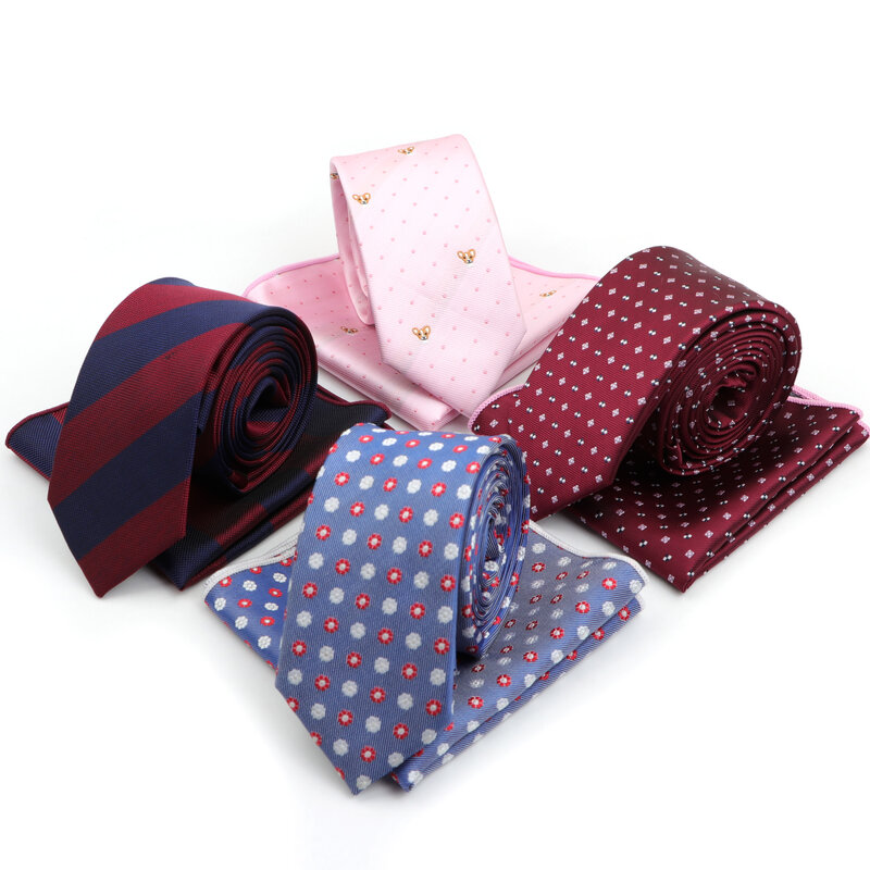 Men Polyester Handkerchiefs Casual Floral Slim 6cm Neckties Tie Sets Classic Business Wedding  Pocket Square Ties